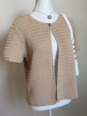 Westbound Open-Front Crochet Short Sleeve Cardigan Cottagecore Boho Vintage 90s